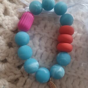 Vibrant Blue and Pink Beaded Bracelet